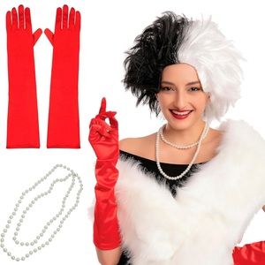 Spooktacular Creations Womens Black and White Wig Set with Shawl Cruella Costume